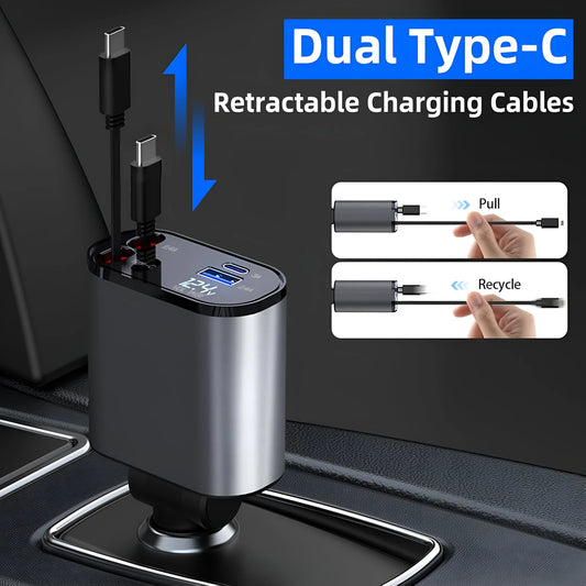4-in-1 Retractable Car Charger (120W Fast Charging)
