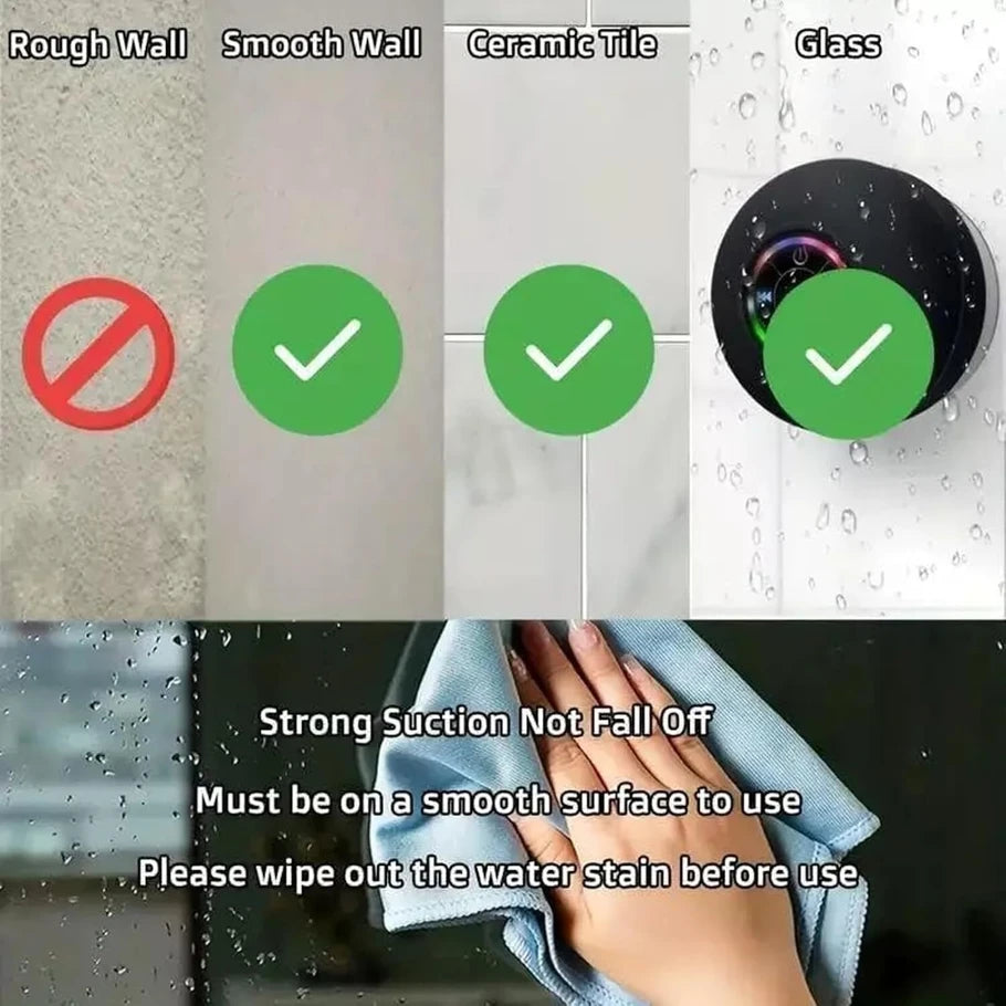 Waterproof Bluetooth Shower Speaker with Suction & LED Light