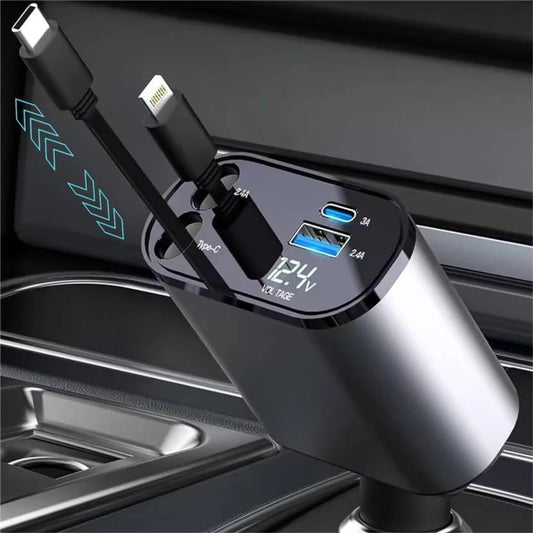 4-in-1 Retractable Car Charger (120W Fast Charging)