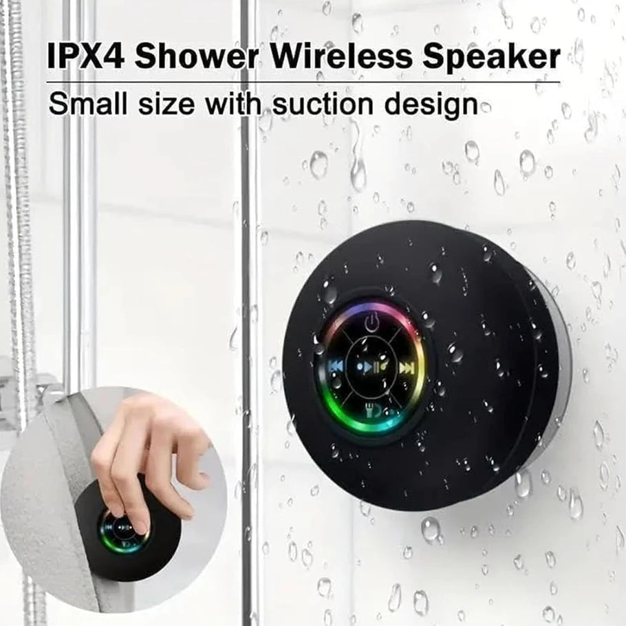Waterproof Bluetooth Shower Speaker with Suction & LED Light